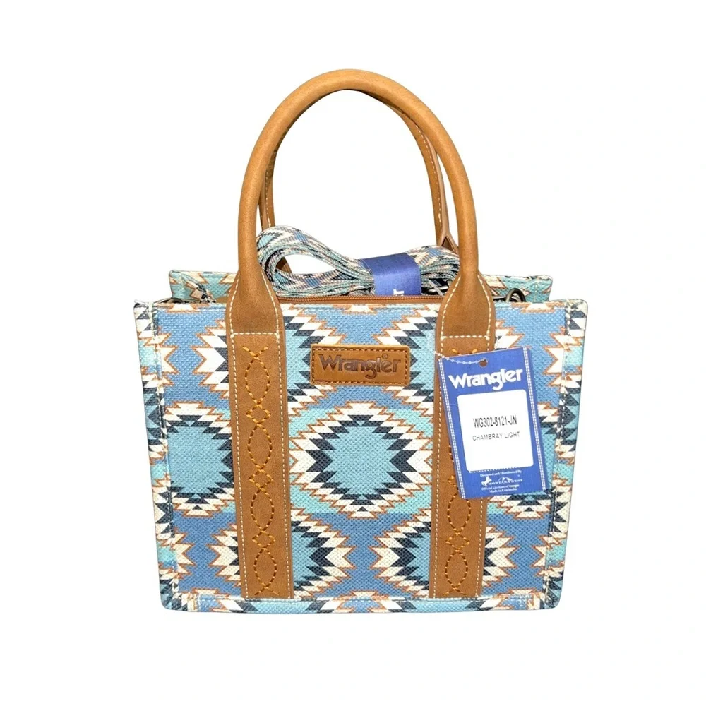 Wrangler Blue and Brown Tote Bags with Geometric Design​ - Picture 2 of 5